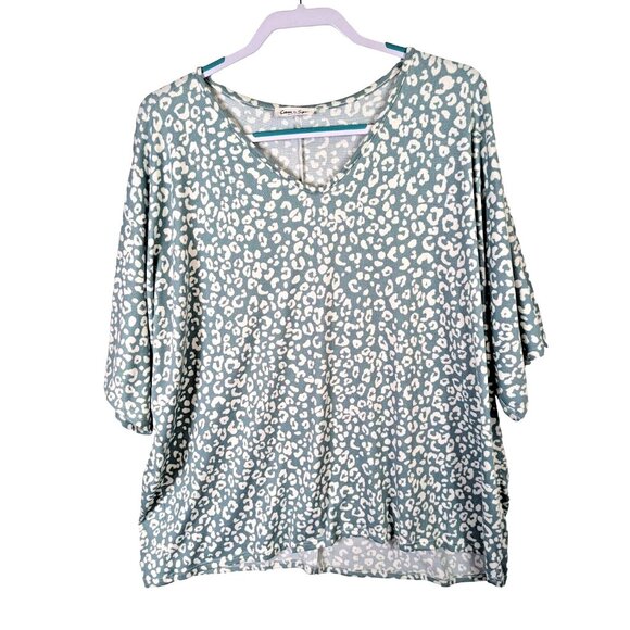 Cream n Sugar Women size XL Top Pullover Flowy Whimsy Green Tee Oversize Classic - Picture 1 of 8
